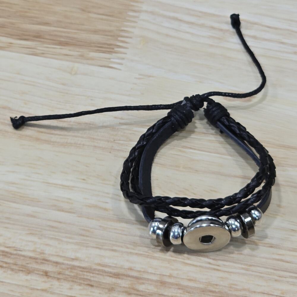 Black Braided Slide Bracelet For Ginger Snap Noosa Charm Jewelry Punk Rock